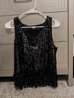 VENUS Black Sequin Fringe Camisole